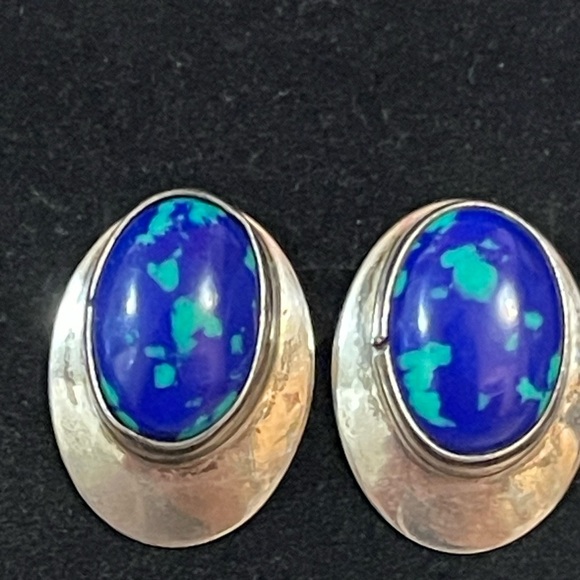 VTG Southwest Sterling Silver Blue Green Azurite Malachite  earrings - Picture 1 of 7